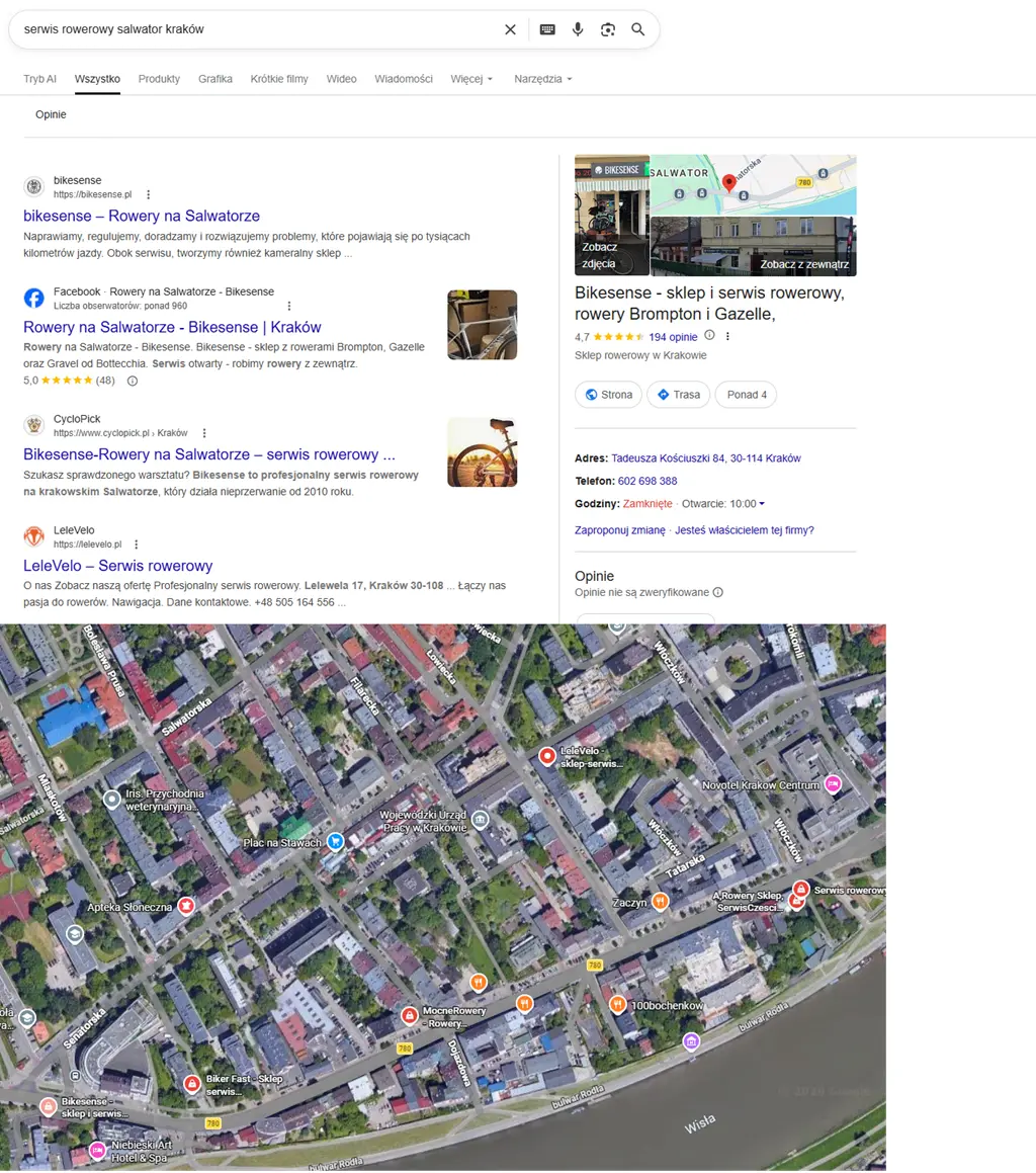Widoczność serwisu rowerowego w Google i AI