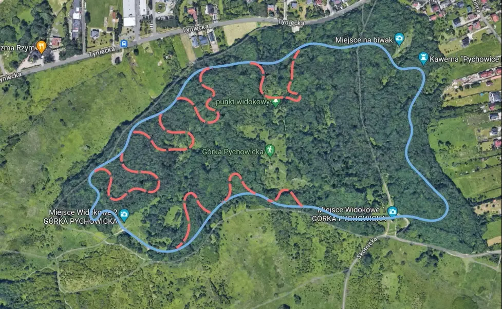 Mapa planowanego przebiegu pętli rowerowej wraz z opcjami rozbudowy